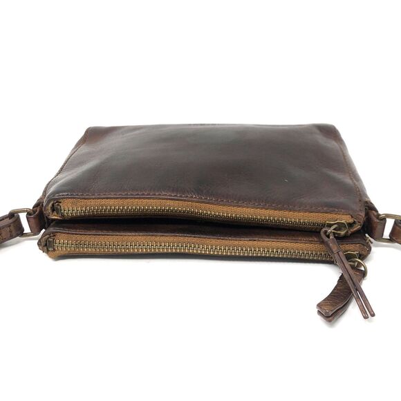 Margot New York Pebbled Leather Compact Cross Body Bag Cognac Brown Organizer - Picture 11 of 16